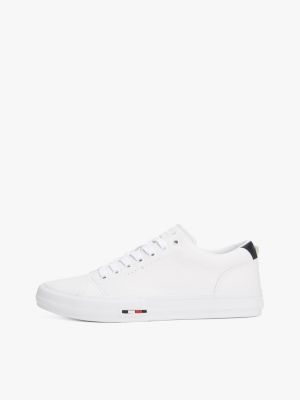 white signature leather trainers for men tommy hilfiger