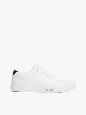 white signature leather trainers for men tommy hilfiger