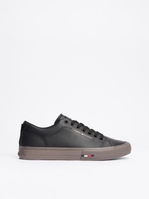 black ledersneaker mit branding für herren - tommy hilfiger