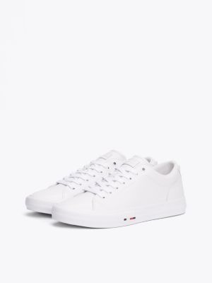 white signature leather trainers for men tommy hilfiger