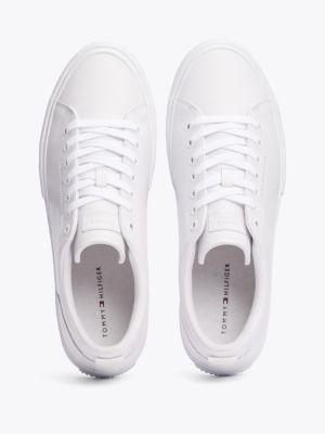 white signature leather trainers for men tommy hilfiger