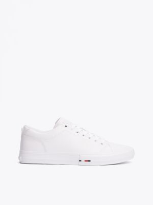 sneakers stringate in pelle con logo white da uomini tommy hilfiger