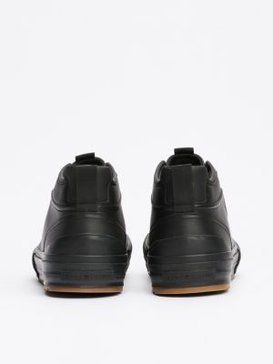 black leather cleat mid-top trainers for men tommy hilfiger