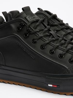 black leather cleat mid-top trainers for men tommy hilfiger