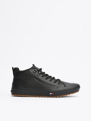 black rutschhemmender mid-top sneaker aus leder für herren - tommy hilfiger