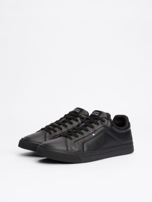 black flag embroidery leather court trainers for men tommy hilfiger