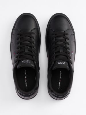 black flag embroidery leather court trainers for men tommy hilfiger