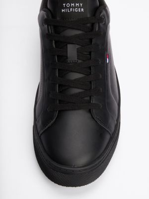 black essential leather lace-up trainers for men tommy hilfiger