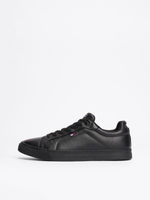 black flag embroidery leather court trainers for men tommy hilfiger