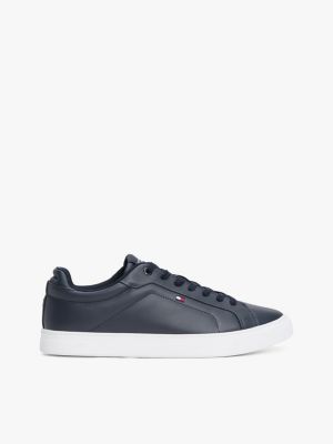 baskets en cuir à drapeau brodé blue pour hommes tommy hilfiger