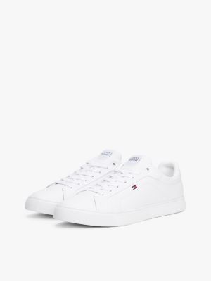 white flag embroidery leather court trainers for men tommy hilfiger