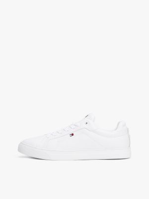 white flag embroidery leather court trainers for men tommy hilfiger