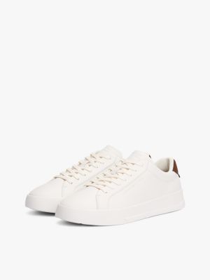 white leather contrast heel court trainers for men tommy hilfiger