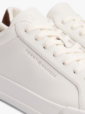 white leather contrast heel court trainers for men tommy hilfiger