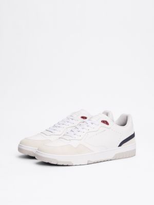 white leather mixed texture basketball trainers for men tommy hilfiger