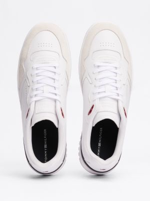 chaussures de basket en cuir multitextures blanc pour hommes tommy hilfiger