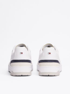 chaussures de basket en cuir multitextures blanc pour hommes tommy hilfiger