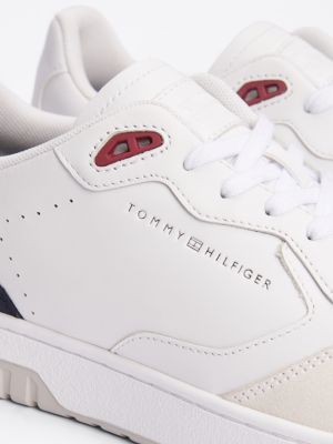 white leather mixed texture basketball trainers for men tommy hilfiger