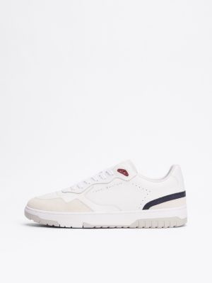 white leather mixed texture basketball trainers for men tommy hilfiger