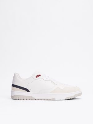 white leather mixed texture basketball trainers for men tommy hilfiger