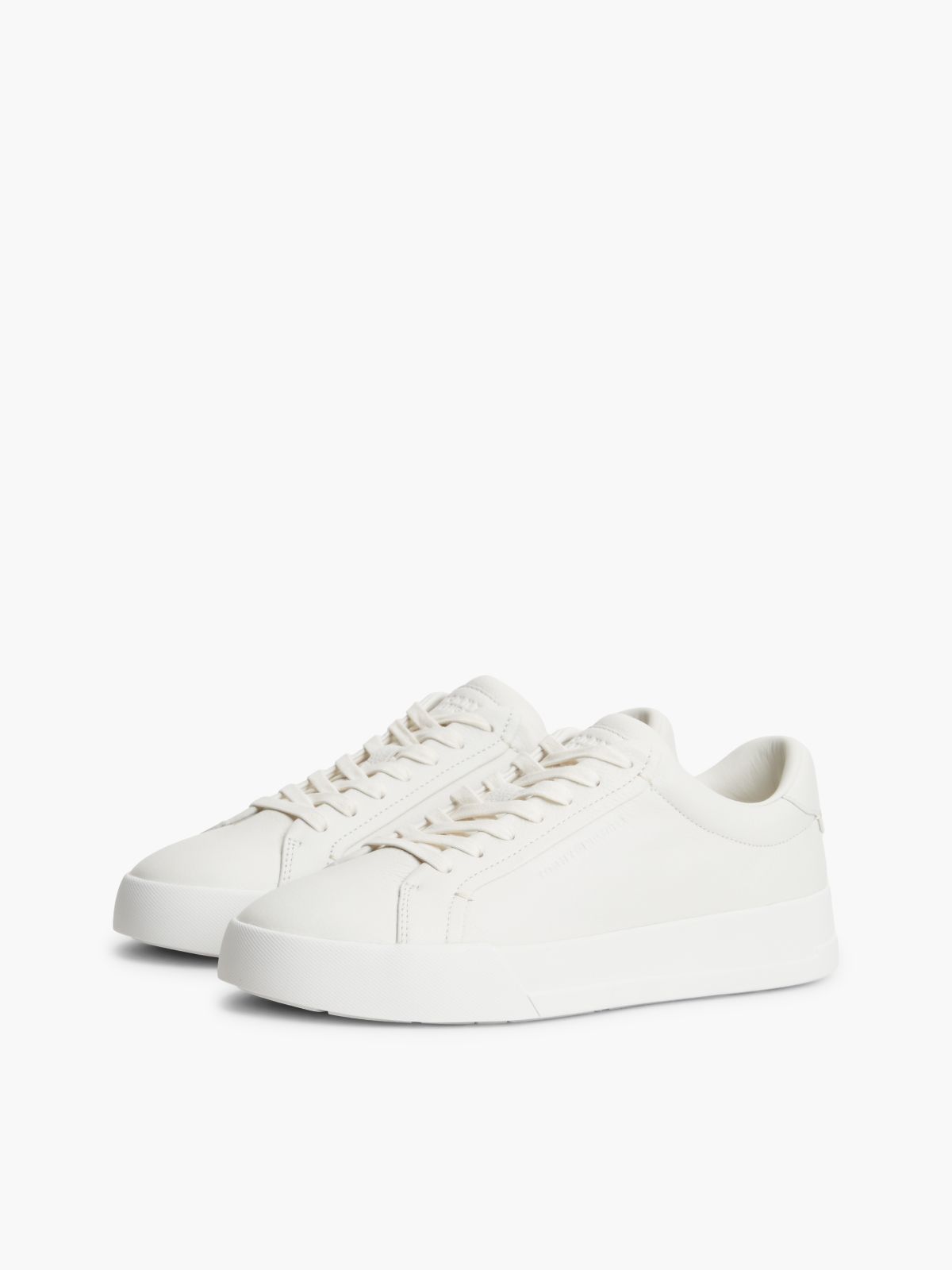 Leather Pebble Grain Court Trainers — White