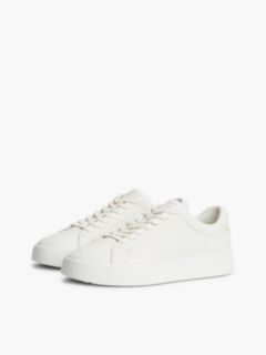 Leather Pebble Grain Court Trainers — White 2
