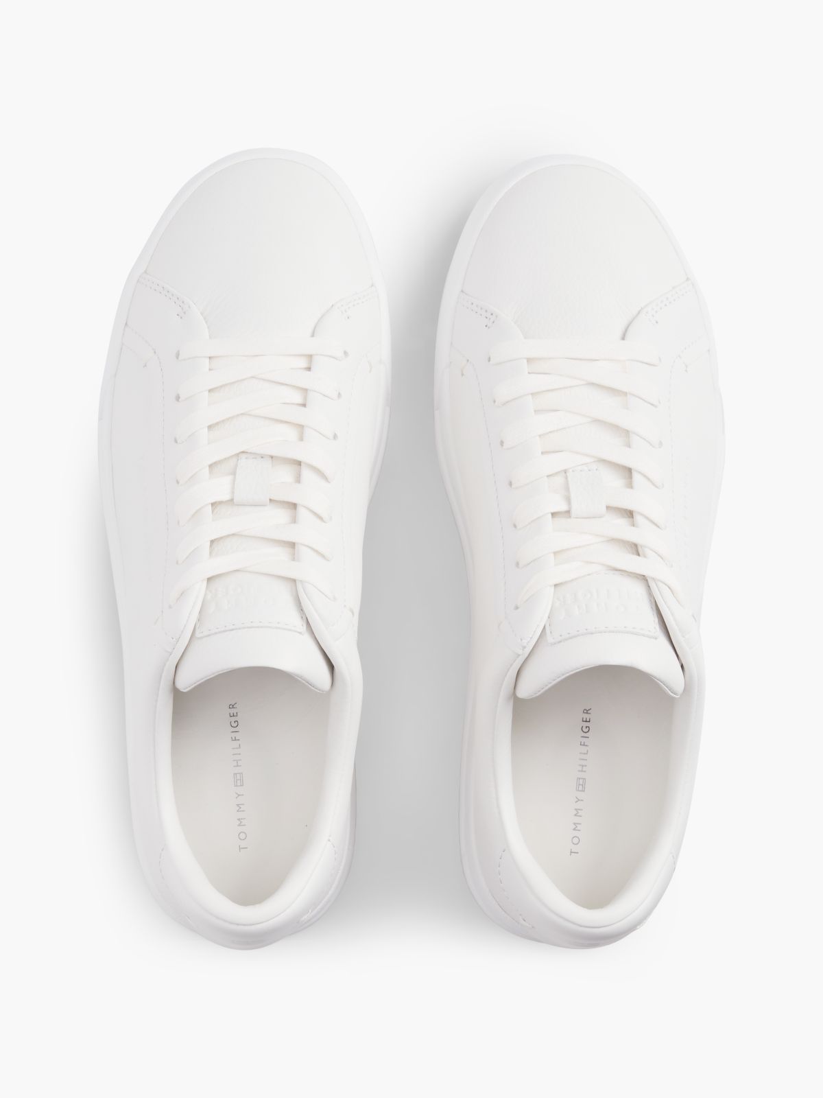 Leather Pebble Grain Court Trainers — White