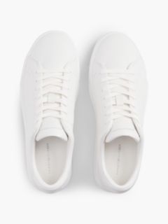 Leather Pebble Grain Court Trainers — White 3