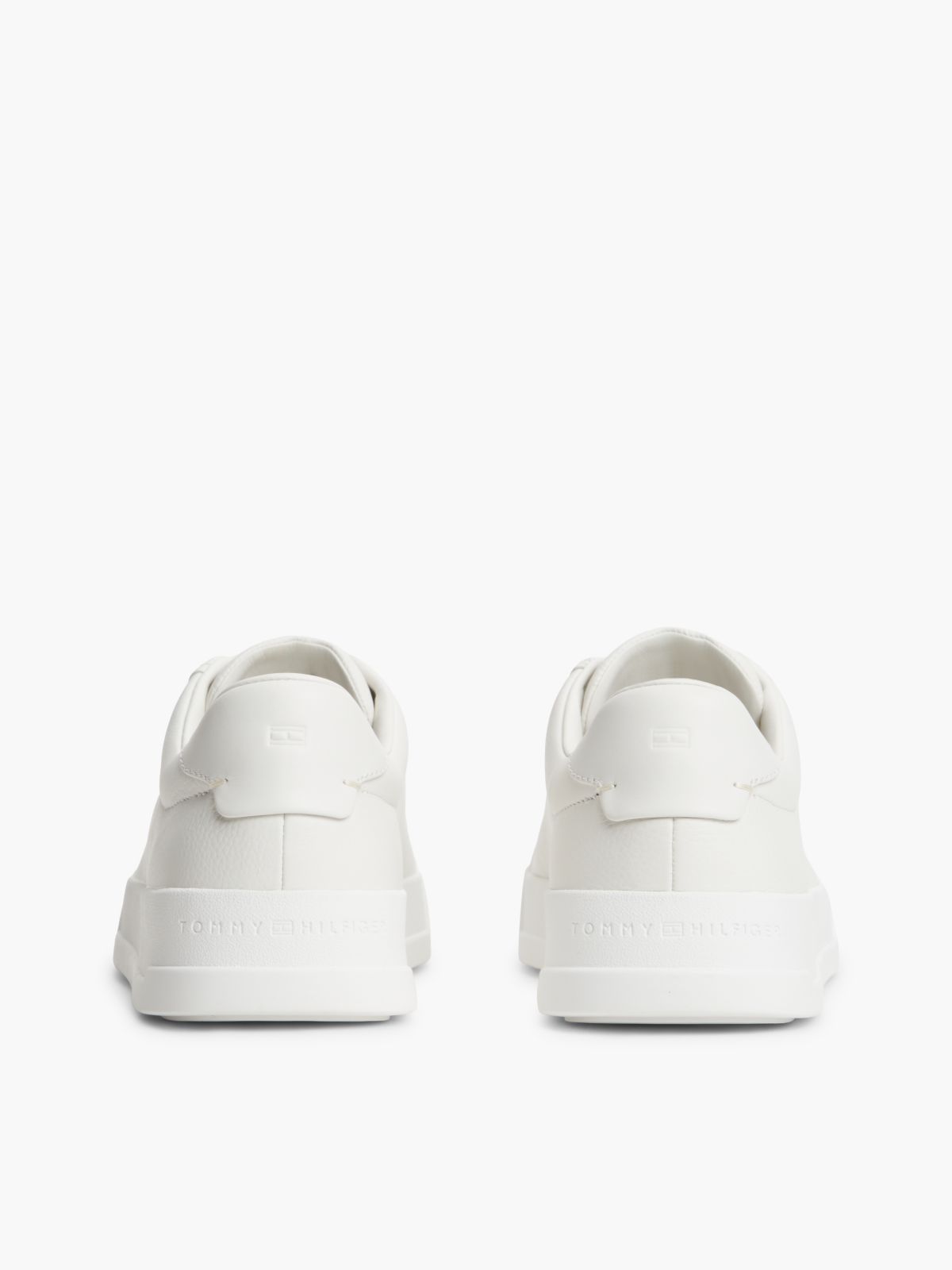 Leather Pebble Grain Court Trainers — White