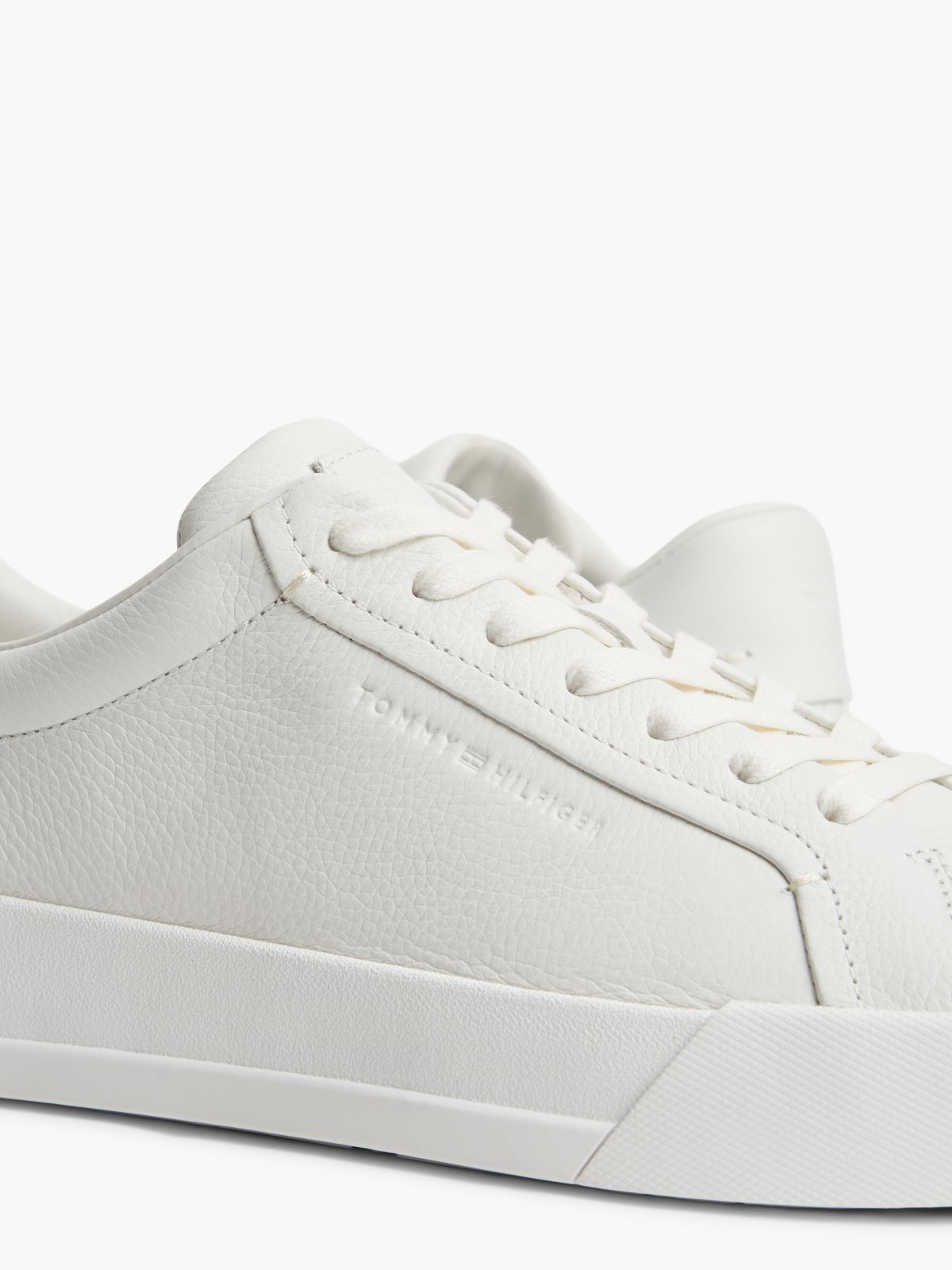 Leather Pebble Grain Court Trainers — White