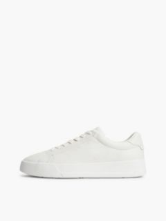 Leather Pebble Grain Court Trainers — White 7