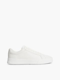Leather Pebble Grain Court Trainers — White 1
