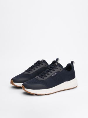 blau rutschhemmender runner-sneaker mit strick für herren - tommy hilfiger