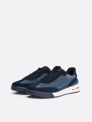 blauw klassieke leren sneaker met profielzool voor heren - tommy hilfiger