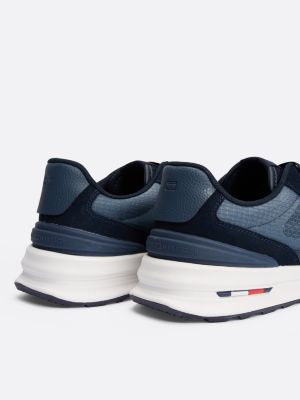 blauw klassieke leren sneaker met profielzool voor heren - tommy hilfiger