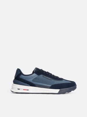 blue klassieke leren sneaker met profielzool voor heren - tommy hilfiger