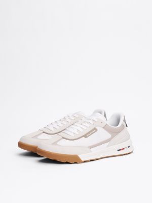 grijs klassieke leren sneaker met profielzool voor heren - tommy hilfiger