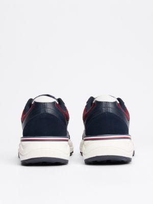 baskets multitextures en cuir bleu pour hommes tommy hilfiger