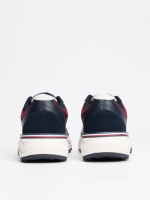 blue mixed texture leather trainers for men tommy hilfiger