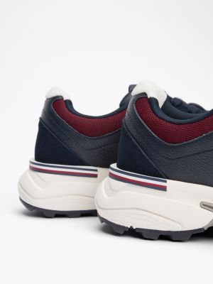 baskets multitextures en cuir bleu pour hommes tommy hilfiger