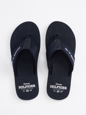 blue logo strap flip-flops for men tommy hilfiger