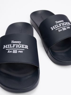 blue logo embroidery pool slides for men tommy hilfiger