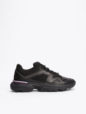 black gebreide sneaker met chunky profielzool voor heren - tommy hilfiger