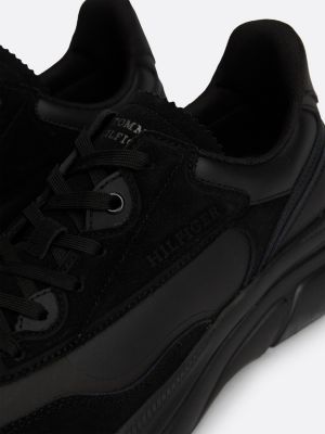 czarny skórzane buty sportowe typu runner dla mężczyźni - tommy hilfiger