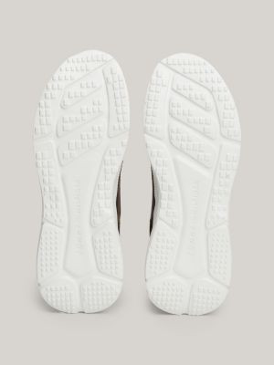 baskets de running en cuir multitexture marron pour hommes tommy hilfiger