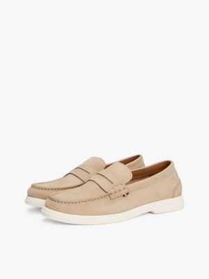 beige signature leather loafers for men tommy hilfiger