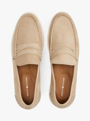 beige signature leather loafers for men tommy hilfiger