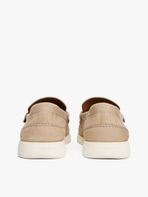 beige loafer aus leder mit branding für herren - tommy hilfiger