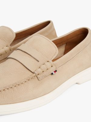 beige signature leather loafers for men tommy hilfiger