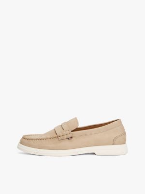 beige signature leather loafers for men tommy hilfiger